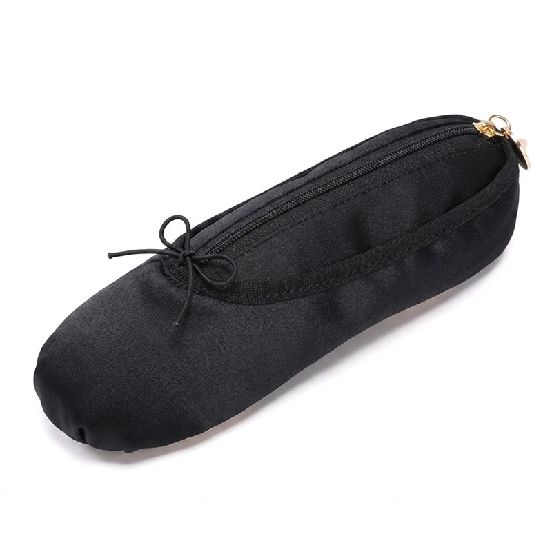 Personalized Ballet Themed Satin Pointe Shoe Design Zipper Pencil Case Makeup Pouch Stationery Bag