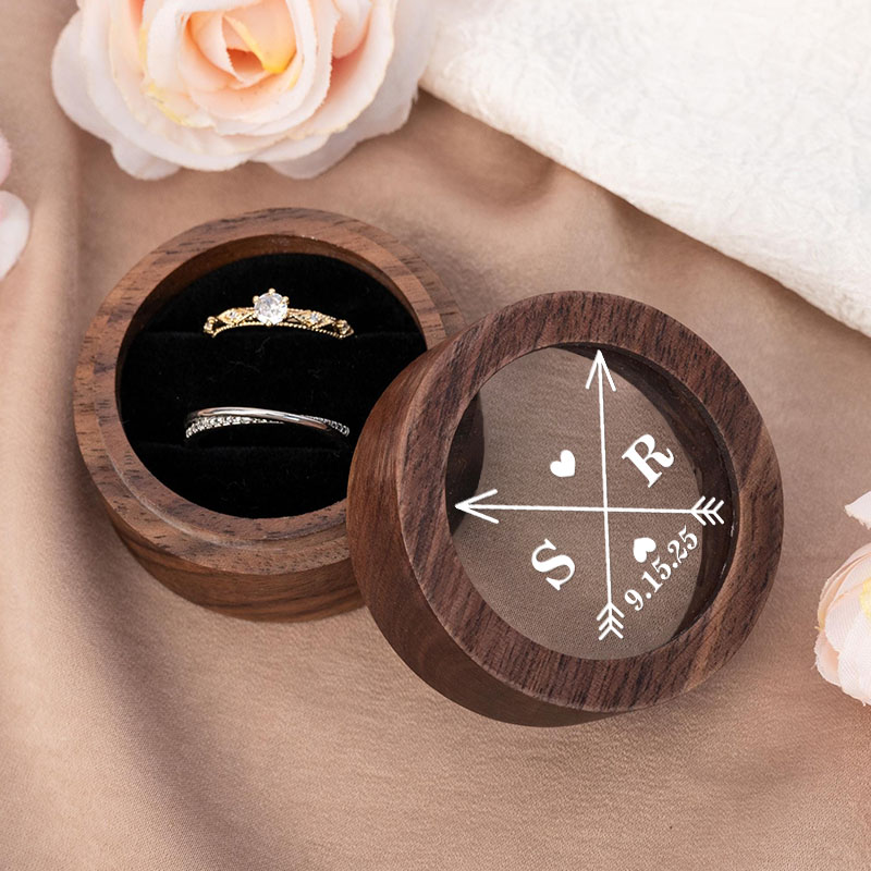 Personalized Couple Wedding Heart Arrow Wooden Ring Box Newlywed Initials Ring Box with Acrylic Cover Engagement Ring Box Husband Wife Ring Holder