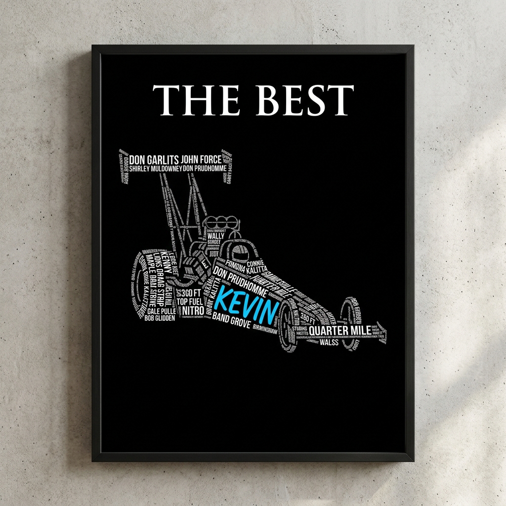 Personalized Top Fuel Dragster Word Art Personalized Name Framed Wall Print