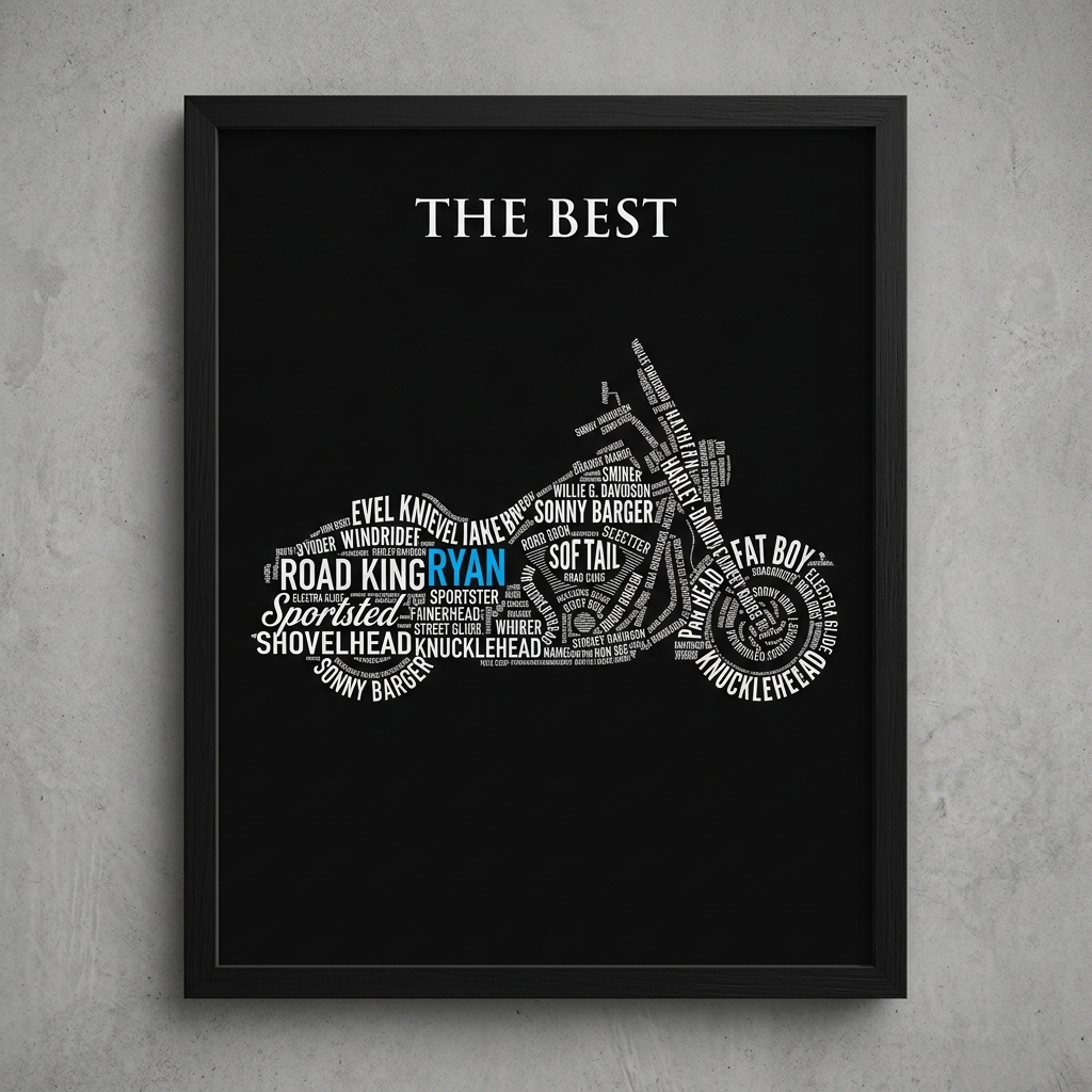 Personalized Motorcycle Typography Word Art Personalized Name Framed Wall Poster