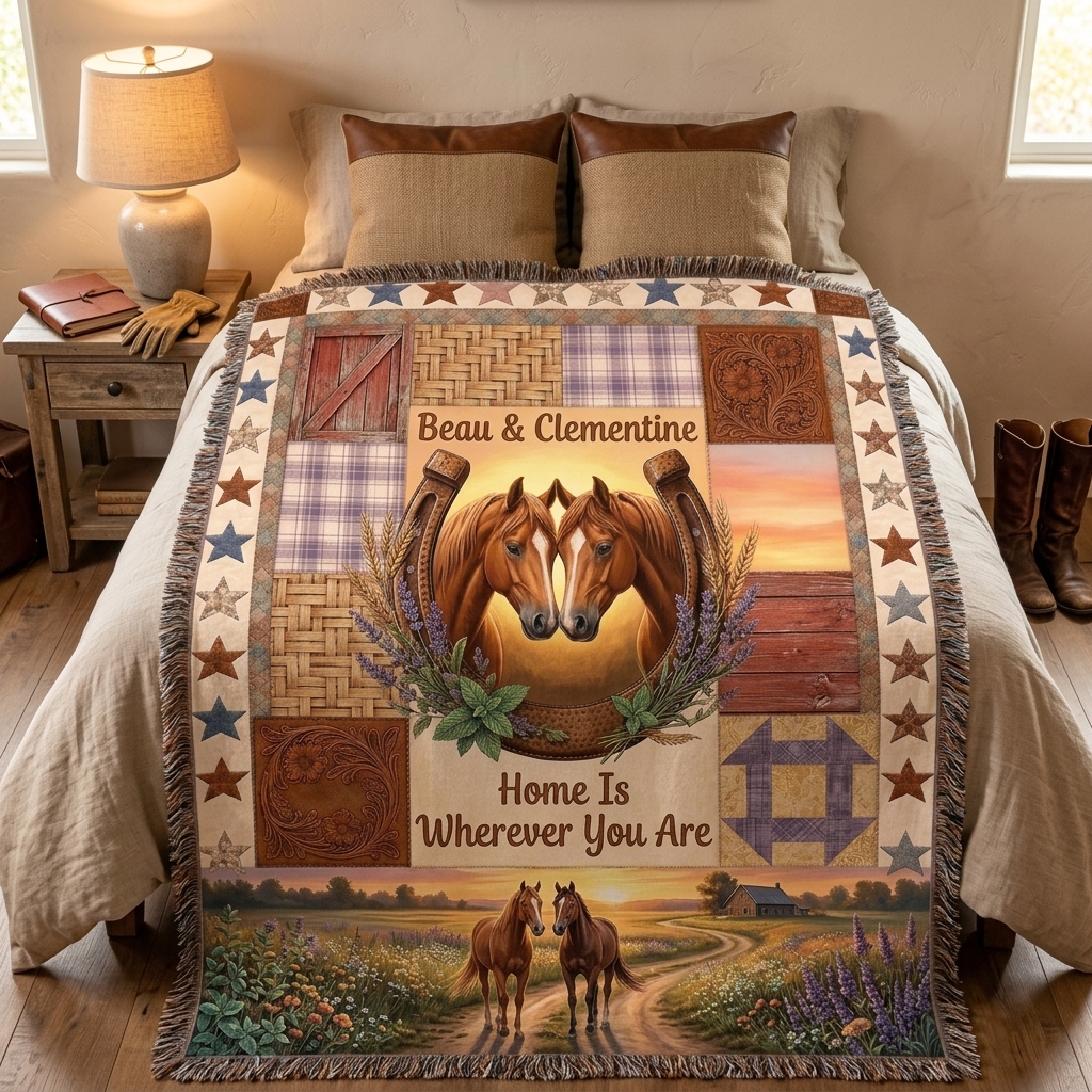 Personalized Home Is Whrer You Are Tassel Soft Throw Blanket with Name Bedroom Housewarming Anniversary Gift for Couple Horse Owner