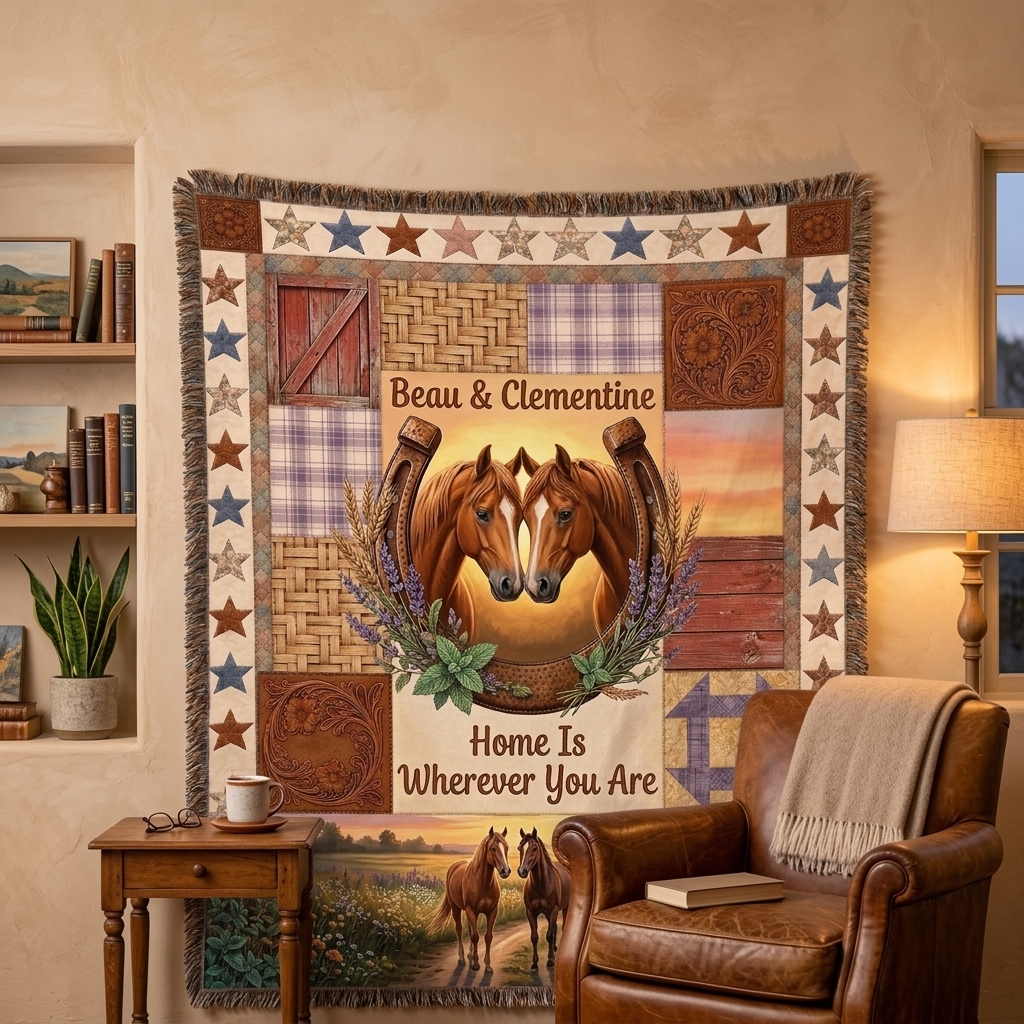 Personalized Home Is Whrer You Are Tassel Soft Throw Blanket with Name Bedroom Housewarming Anniversary Gift for Couple Horse Owner
