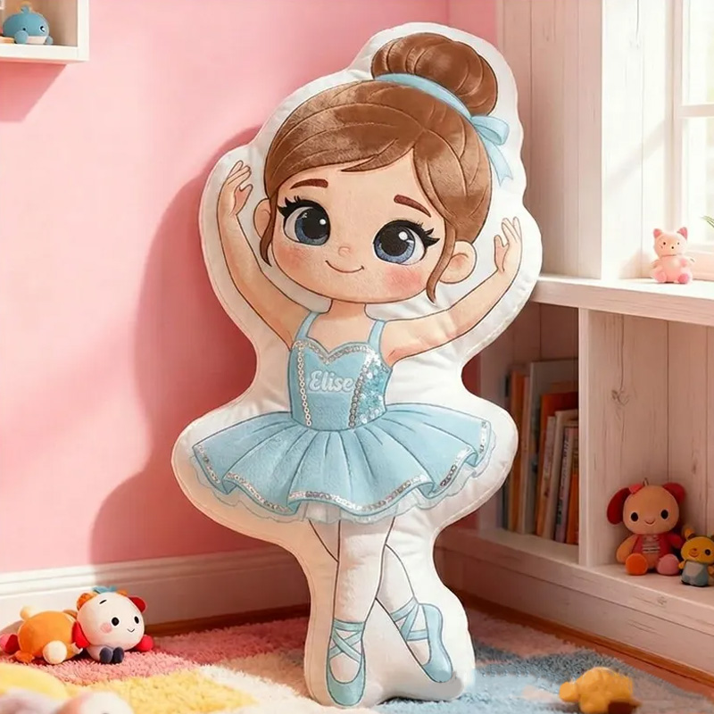 Personalized Cute Pink Ballerina Girl Kids Room Nursery Dance Lover Birthday Gift 3D Print Pillow