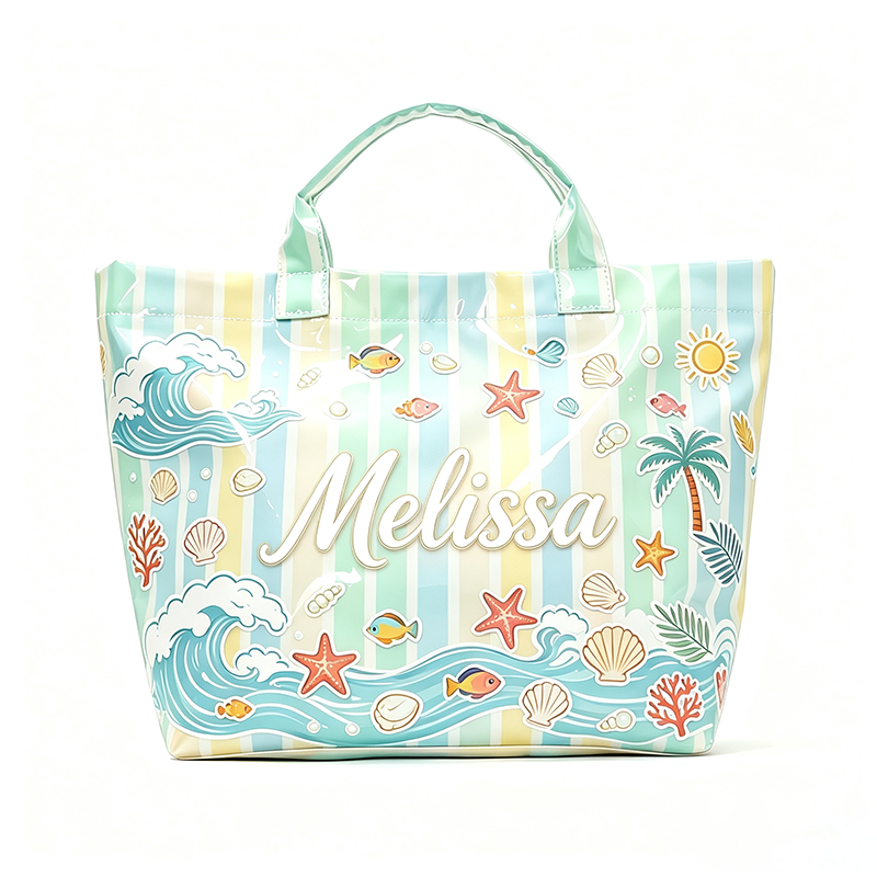 Personalized Beach Travel Waterproof Striped Tote Bag Custom PVC Pool Bag Bridesmaid Gift Future Bride Tote Reusable Shopper Bag