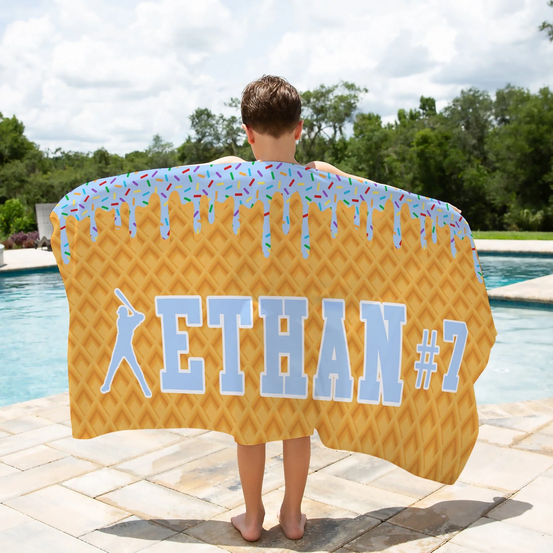Personalized Ice Cream Drip Baseball Beach Towel For Boys Drip Beach Towel Pool Towel Team Gift Youth Baseball Gift