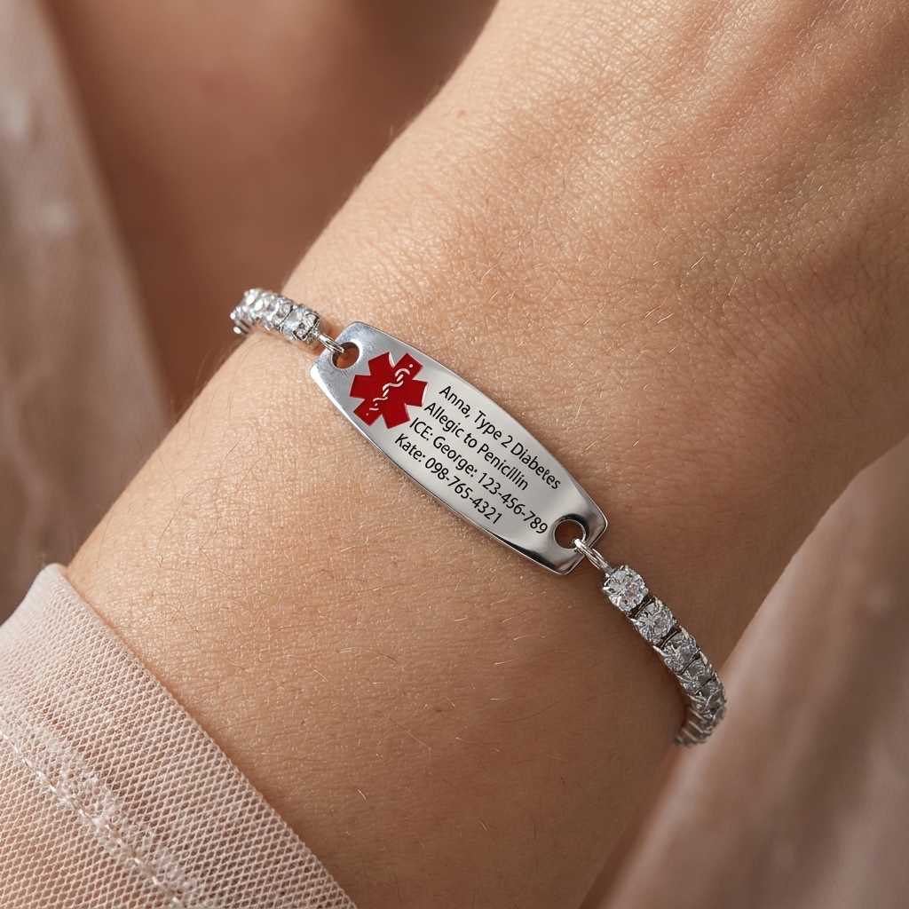 Personalized Emergency Bracelet, Adjustable Medical ID Bracelet Women, Breast Cancer Survivor Bracelet, Medic Conditions Jewelry Emergency Jewelry