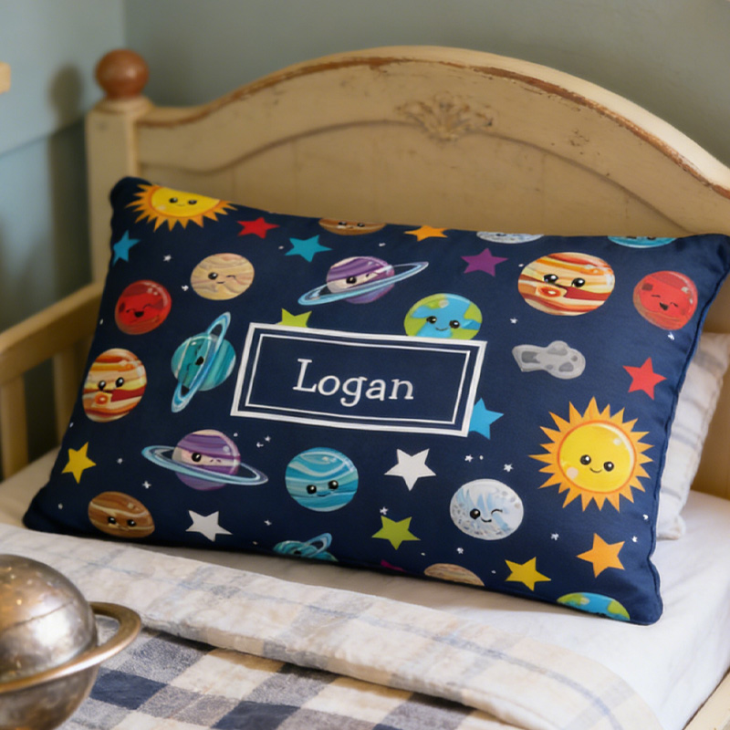 Personalized Solar System Pattern Throw Pillow Cover with Name Outer Space Kids Bedding Home Decor Christmas Birthday Gift for Geek Lover
