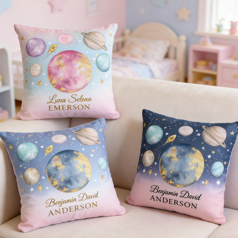 Personalized Space Galaxy Moon Star Boy Nursery  Throw Pillow Astronomy Gift for Child Nerd Geek Lover