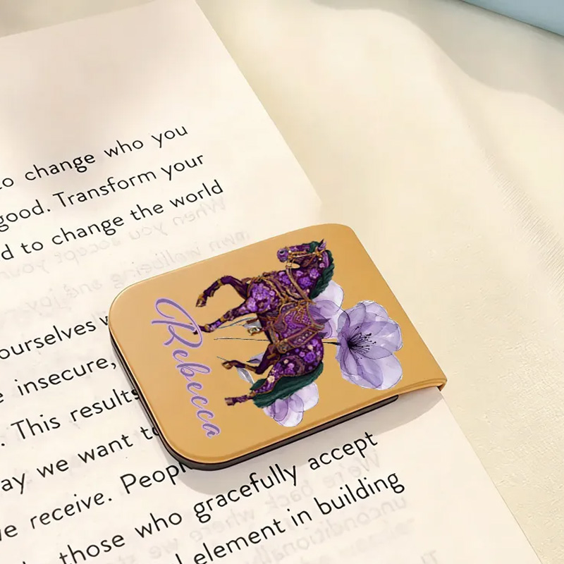Personalized Horse PU Leather Magnetic Bookmark Clip with Name Daily Use Birthday Gift for Book Lovers Riding Lovers Equestrian Lovers