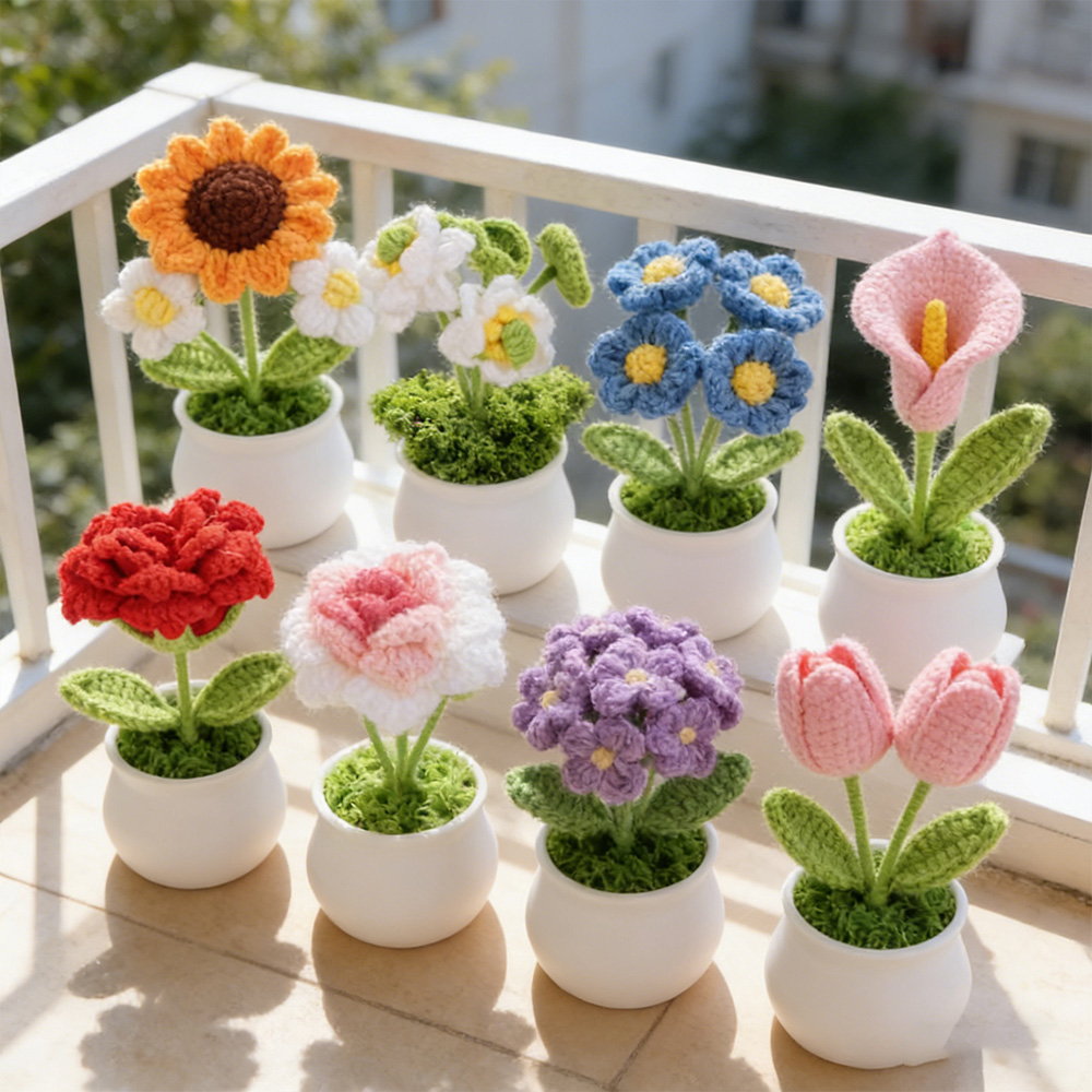 Personalized Crochet Flower in Pot Handmade Gift for Her Personalized Gift for Teacher Home Decoration Desk Decoration Crochet Rose in Pot