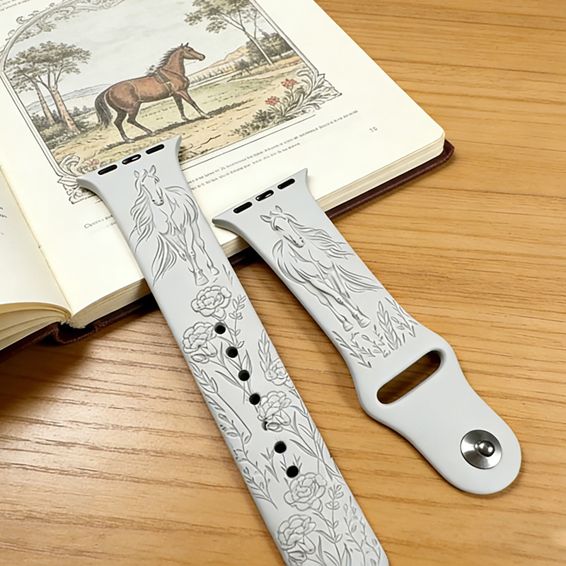 Personalized Birth Flower Horse Silicone Band Laser Engraved Watch Compatible for Horse Riding Equestrian Lover