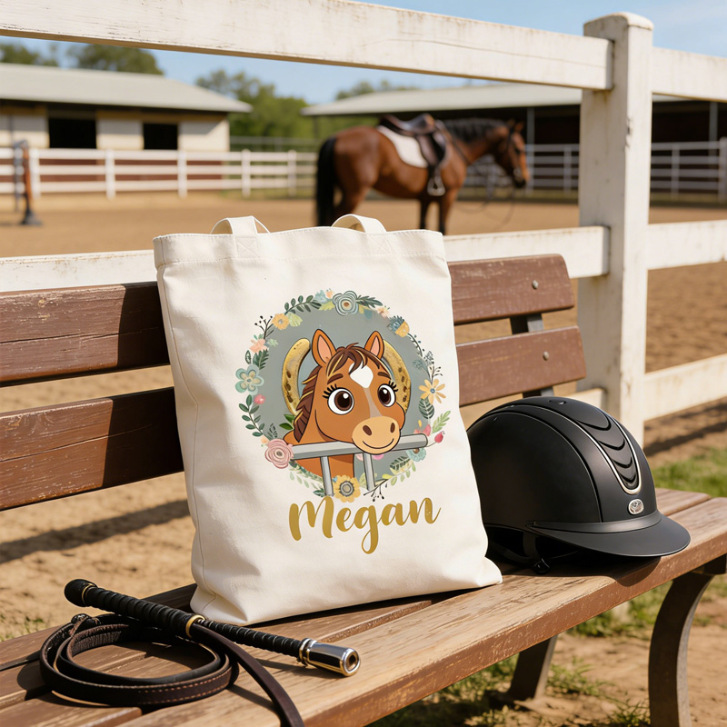 Personalized Horse Photo Tote Bag Name Canvas Tote Bag for Equestrain Lover