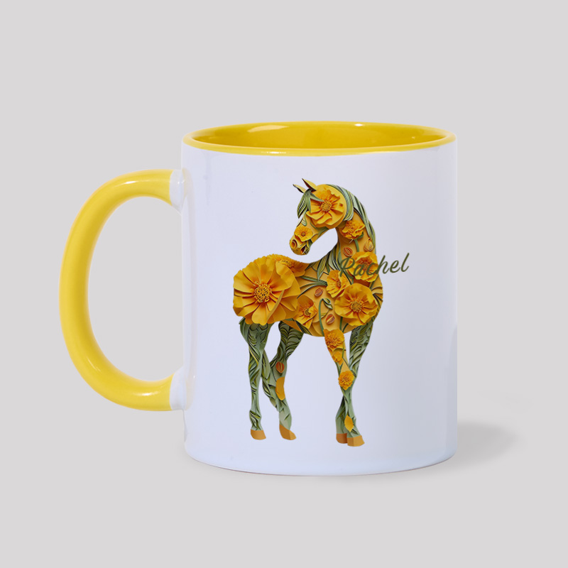Personalized Birth Month Flower Floral Horse Mug Ceramic Cup Gift for Horse Riding Equestrian Lovers