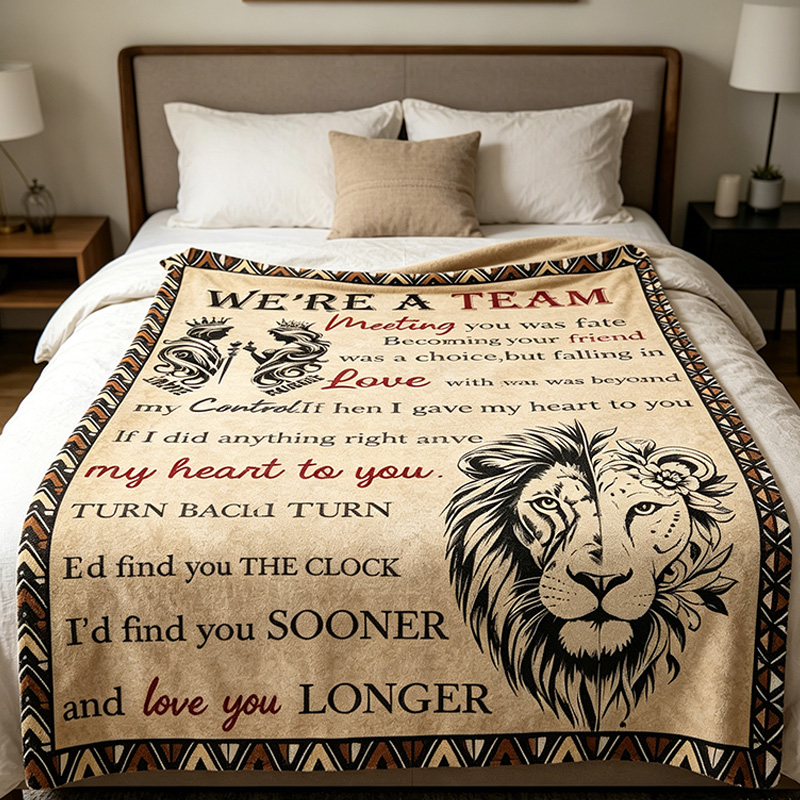 Personalized Couple Throw Blanket with Names Custom Lion Couple Blanket Valentine Gift Gift for Husband Gift For Wife