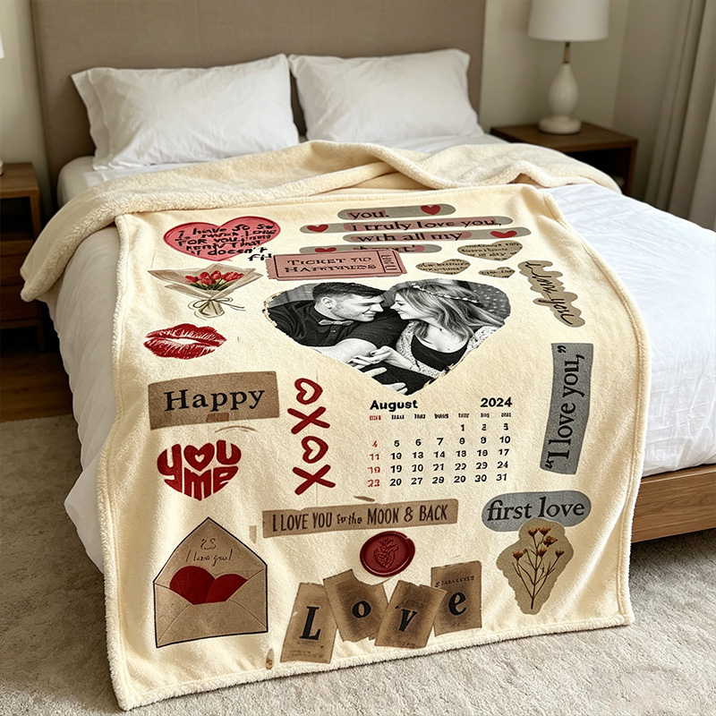 Personalized Couple Photo Journal Throw Blanket with Names Valentine Gift Gift for Husband Gift For Wife