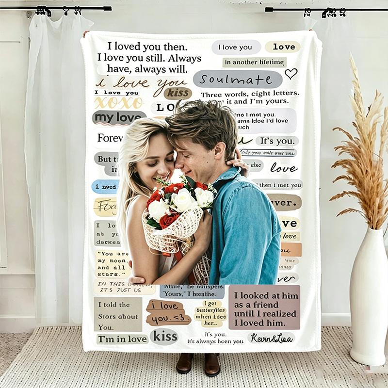 Personalized Couple Photo Journal Throw Blanket with Names Valentine Gift Gift for Husband Gift For Wife