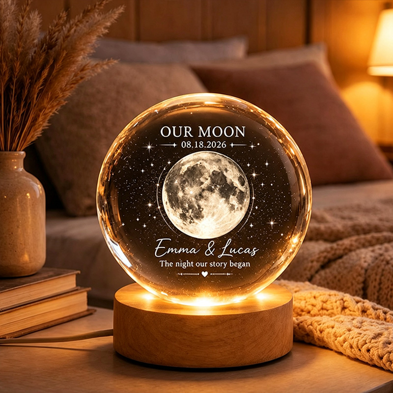 Personalized Our Moon Crystal Ball Night Light Custom Night Sky By Date Gift Wedding Anniversary Gift Gift for Wife Husband Couple Gifts