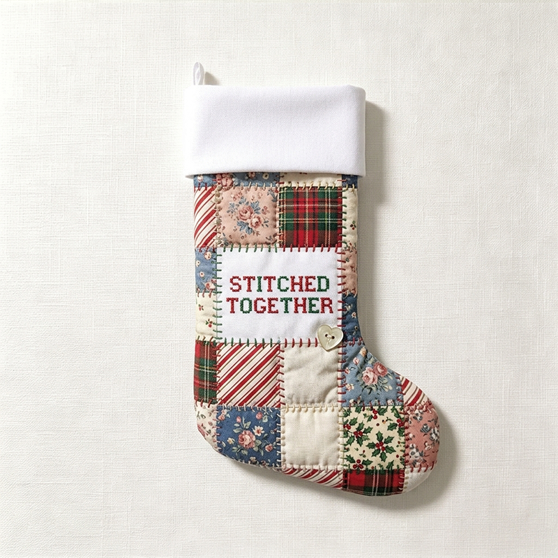 Personalized Sewing Themed Christmas Stocking, Sewn With Love Custom Name Xmas Stocking