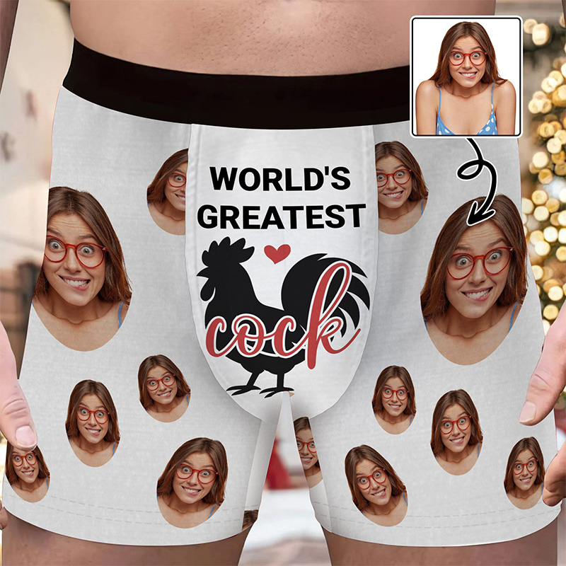 Personalized Girlfriend Wife Face Boxer Brief Men World's Greatest Cock Underwear with Woman Face Photo Valentines Day Gift for Boyfriend Husband
