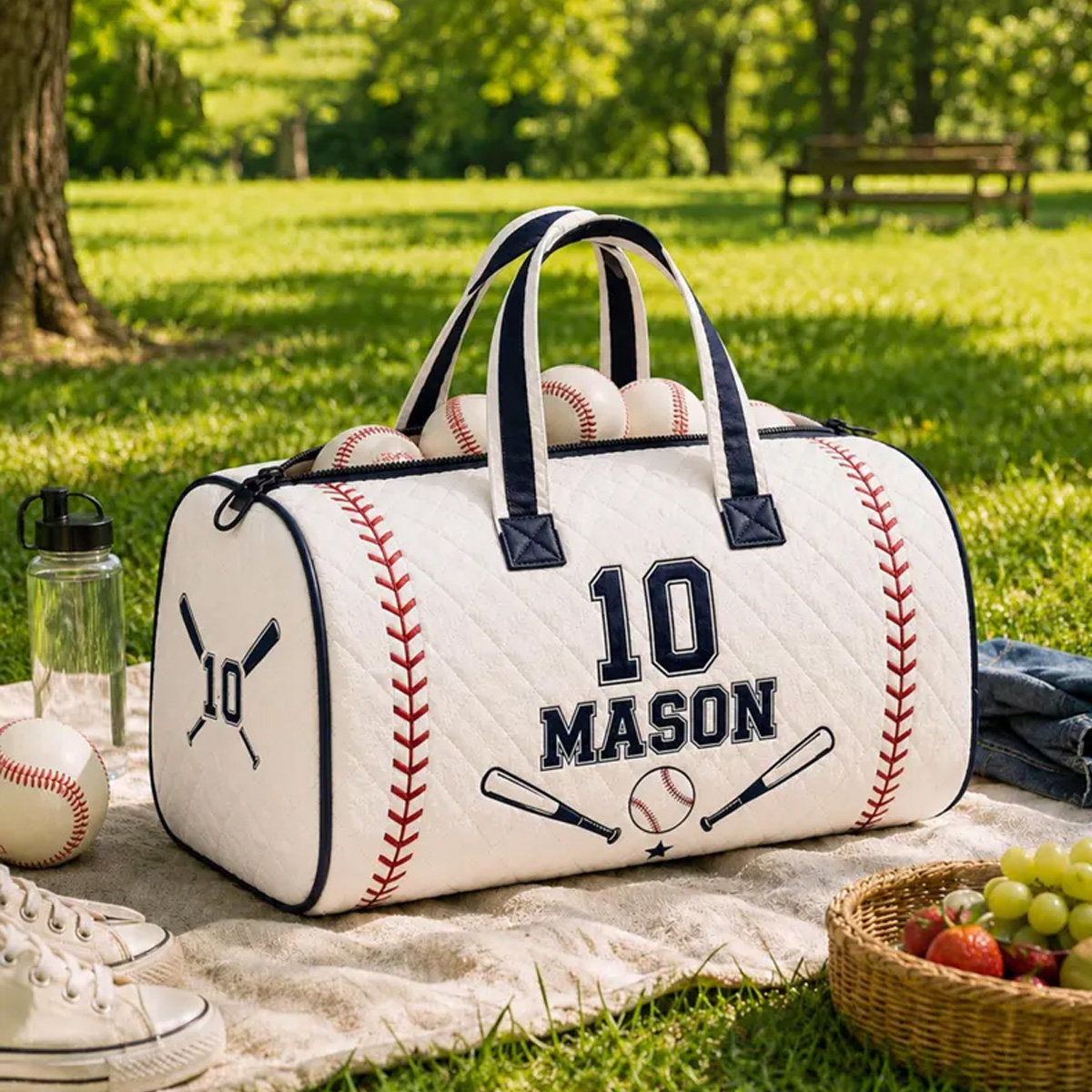 Personalized Baseball Quilted Duffel Bag Custom Number & Name Sports Weekender