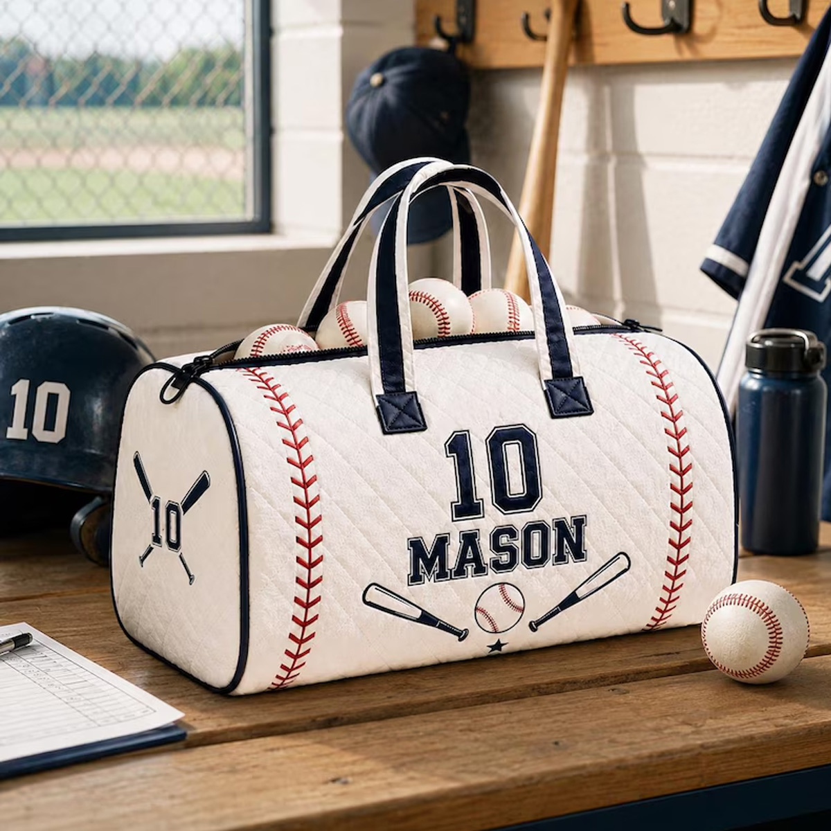 Personalized Baseball Quilted Duffel Bag Custom Number & Name Sports Weekender