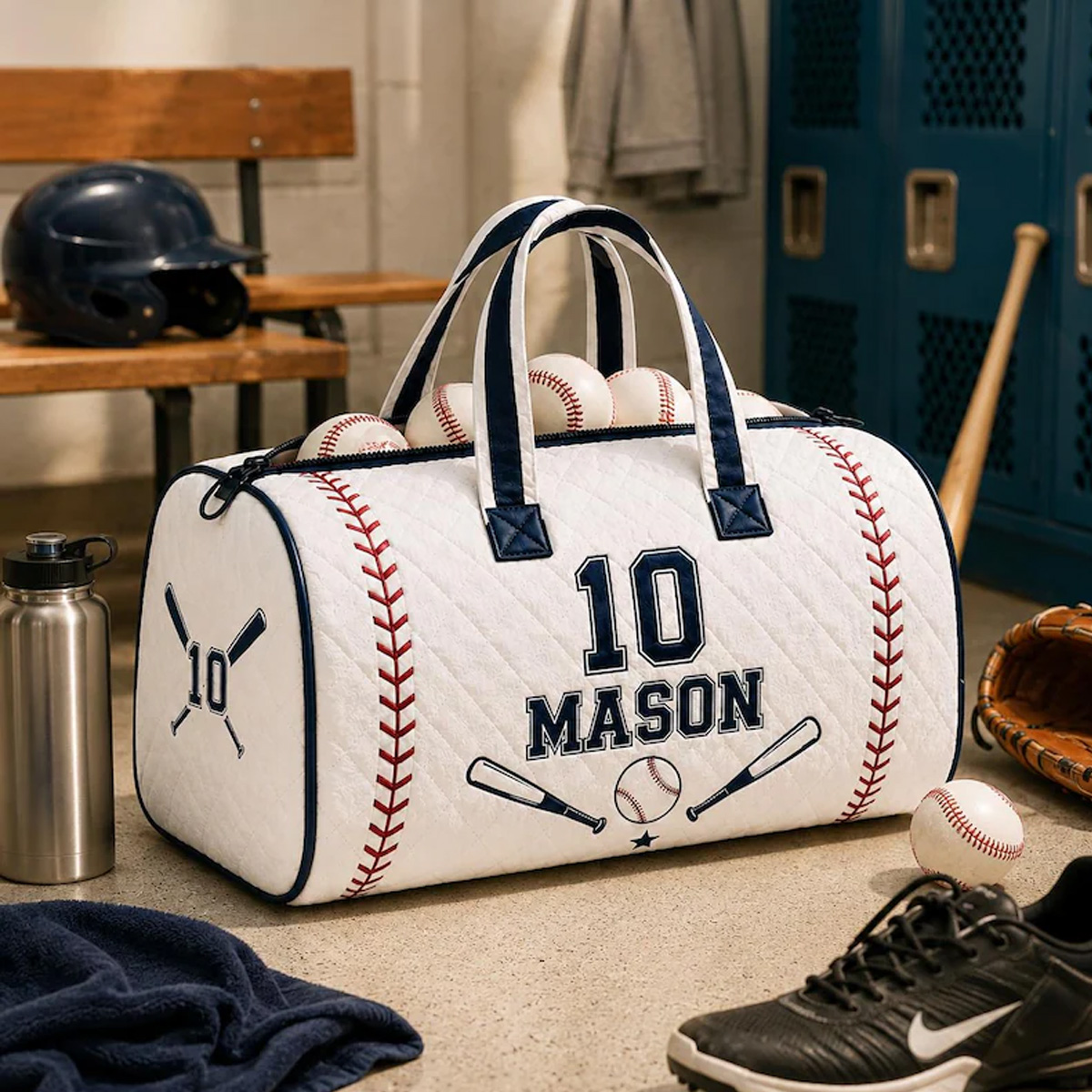 Personalized Baseball Quilted Duffel Bag Custom Number & Name Sports Weekender