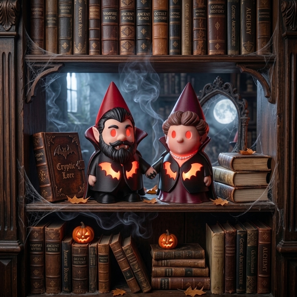 Personalized 3D Printed Vampire Gnome Couple Statue 3D Printed  Glow Bat Cutout Dracula Gnomes Gothic Dark Academia Halloween Tabletop Decor Spooky Vampire Lover Figurine Gift