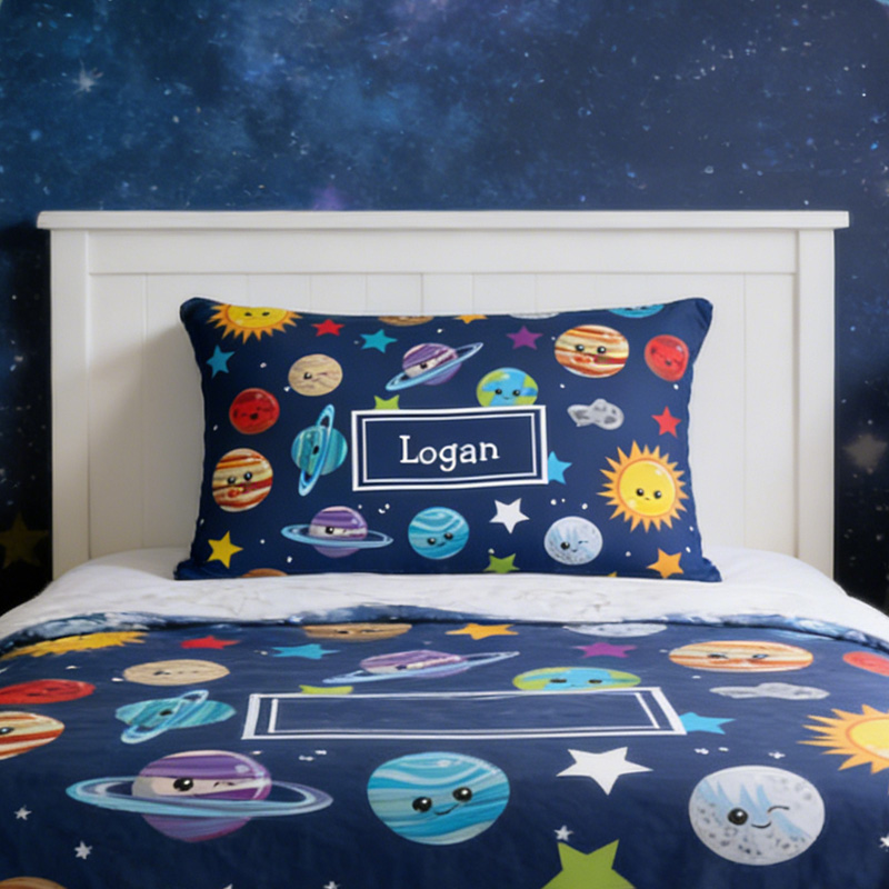 Personalized Solar System Pattern Throw Pillow Cover with Name Outer Space Kids Bedding Home Decor Christmas Birthday Gift for Geek Lover
