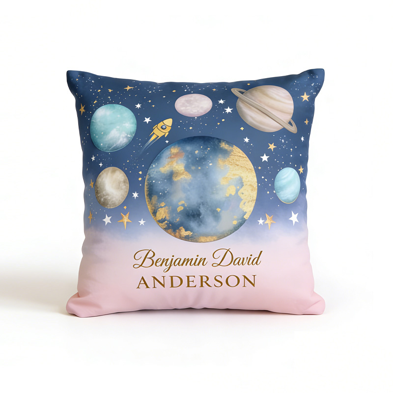 Personalized Space Galaxy Moon Star Boy Nursery  Throw Pillow Astronomy Gift for Child Nerd Geek Lover