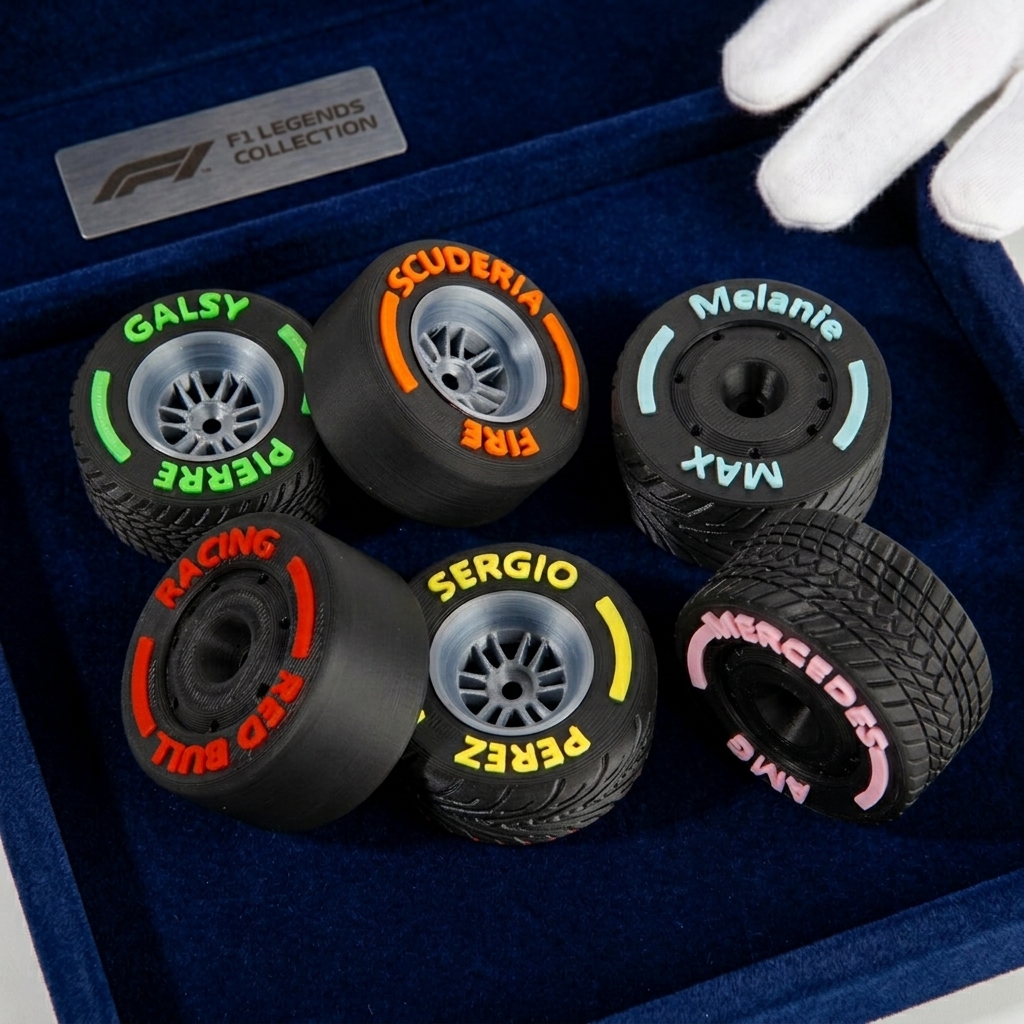 Custom 3D‑Printed Racing Tire Fridge Magnet, Personalized Formula Car Wheel Magnet, Custom Name Race Tire Refrigerator Magnet Gift for Motorsport Fans