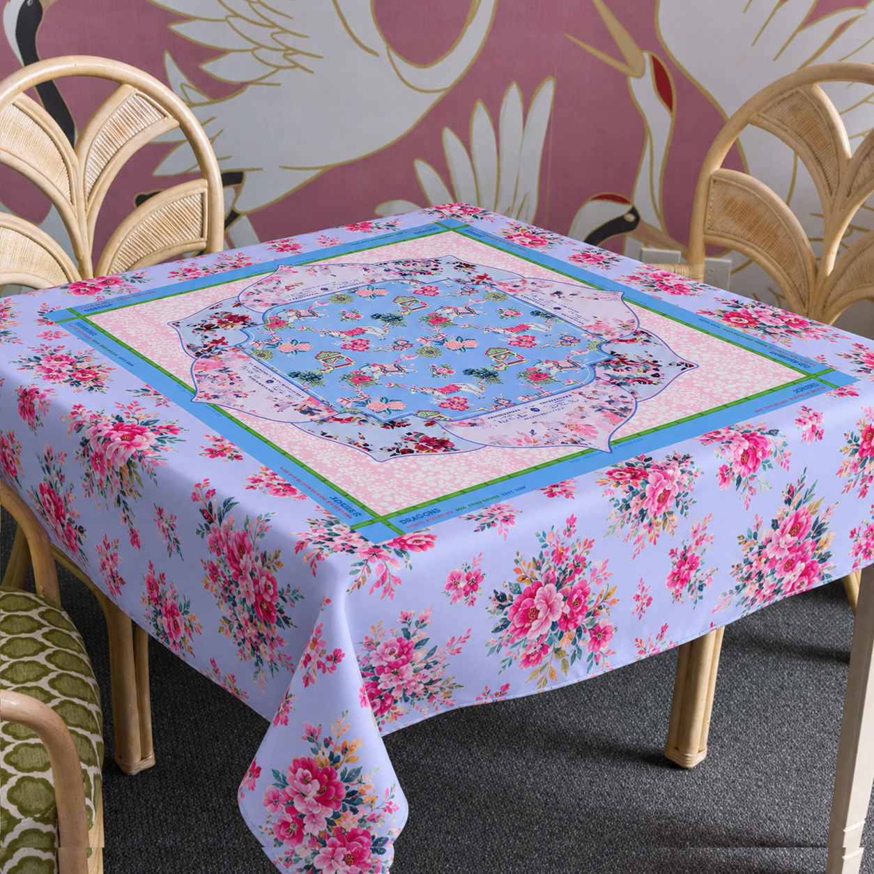 Mahjong Tablecloth 55" x 55" Polyester Naples Tablecloth Square Instructional Design for Family Game Night Party Favor Supplies