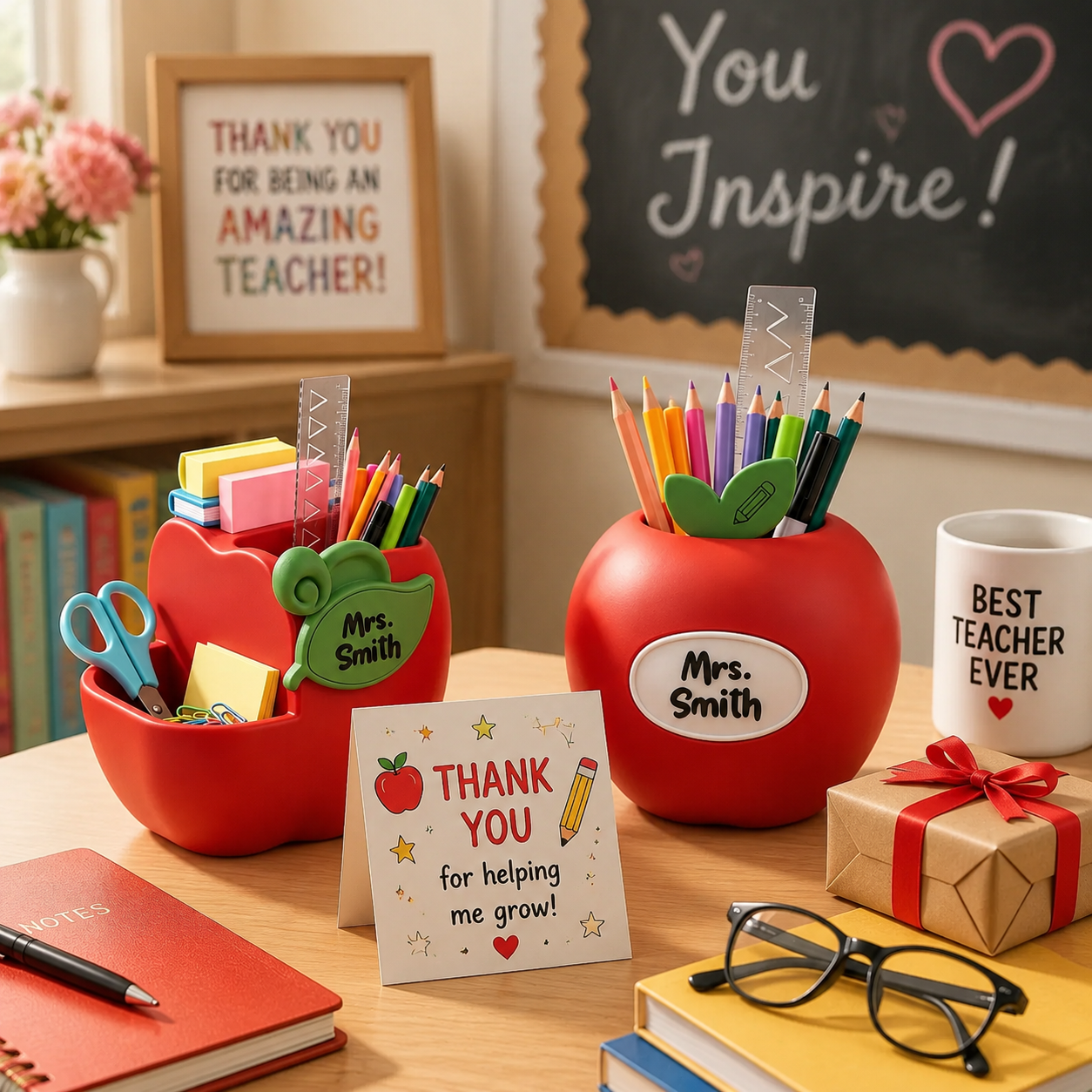 Personalized 3D-Printed Apple Desktop Organizer Custom Text Back to School Teacher's Day Gift for Teacher