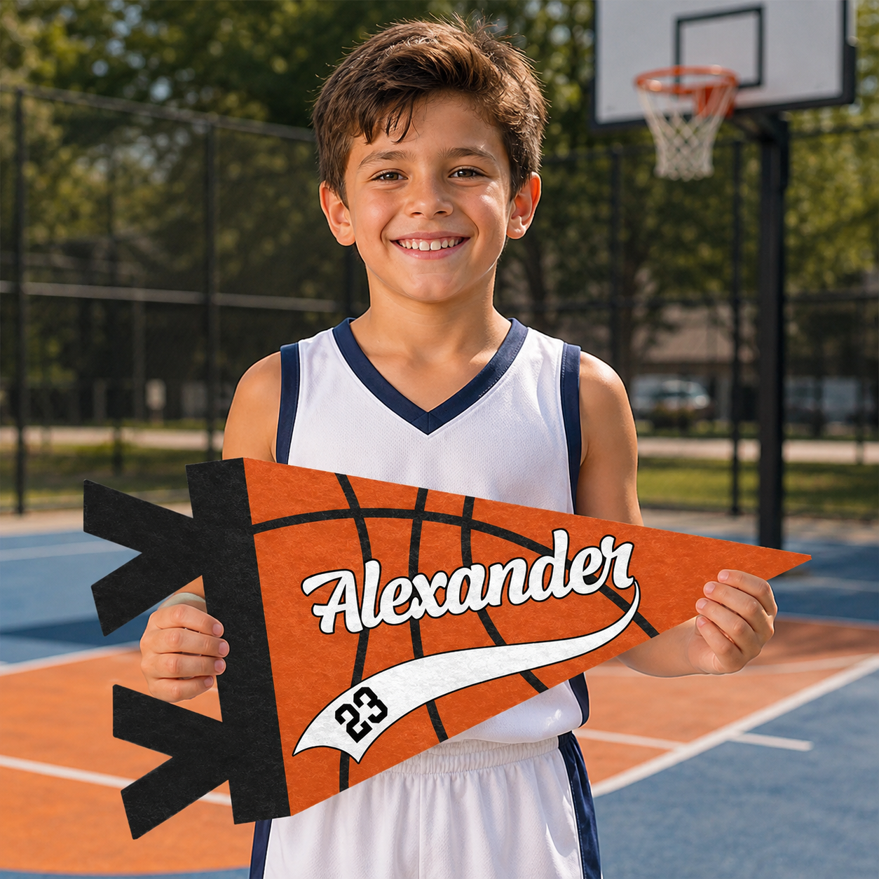 Personalized Pennant Basketball Player With Name & Number Back to School Gift for Basketball Fans