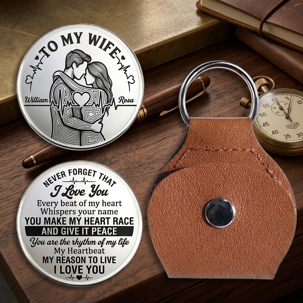 Personalized Never Forget That I Love You Pocket Hug for Wife Couple Love Heartbeat Design Pocket Hug for Wife Anniversary Gift for Wife Custom Pocket Hug with Name Couple Gift