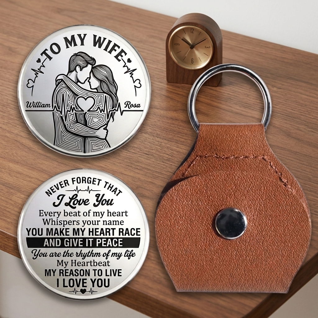 Personalized Never Forget That I Love You Pocket Hug for Wife Couple Love Heartbeat Design Pocket Hug for Wife Anniversary Gift for Wife Custom Pocket Hug with Name Couple Gift