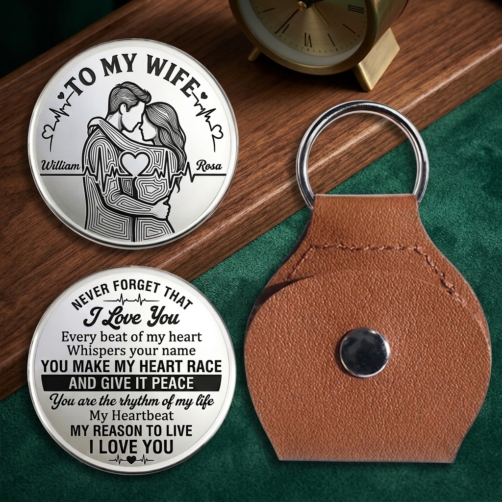 Personalized Never Forget That I Love You Pocket Hug for Wife Couple Love Heartbeat Design Pocket Hug for Wife Anniversary Gift for Wife Custom Pocket Hug with Name Couple Gift