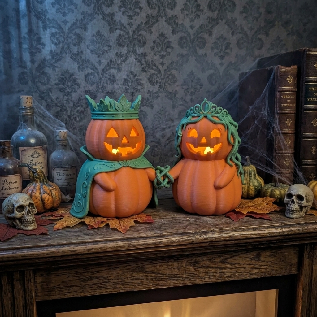 Personalized 3D Printed Pumpkin-Shaped LED Tea Candle Holder Lampshade Stackable and Customizable 3D Printed White Halloween Decoration LED Light Only Halloween Gift Couple Gift