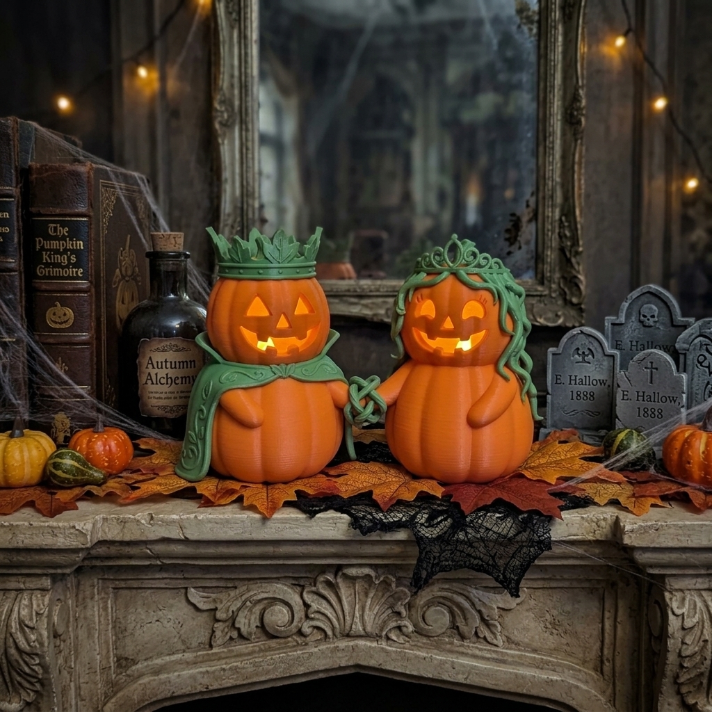 Personalized 3D Printed Pumpkin-Shaped LED Tea Candle Holder Lampshade Stackable and Customizable 3D Printed White Halloween Decoration LED Light Only Halloween Gift Couple Gift