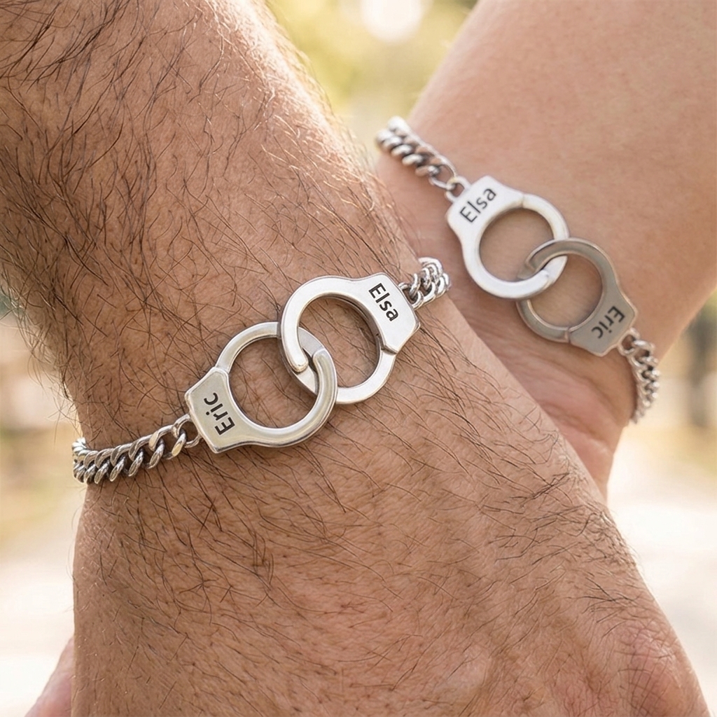 Personalized Couple Handcuffs and Bracelets with Engraved Name Anniversary Gift for Him Her Valentine's Day Gift 