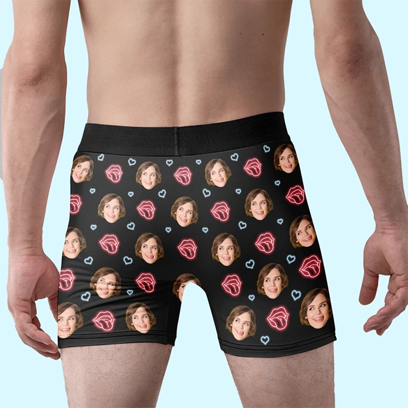 Personalized Girlfriend Wife Face Neon-style I Licked It So It’s Mine Boxer Briefs Men Underwear with Woman Face Photo Valentines Day Gift for Him