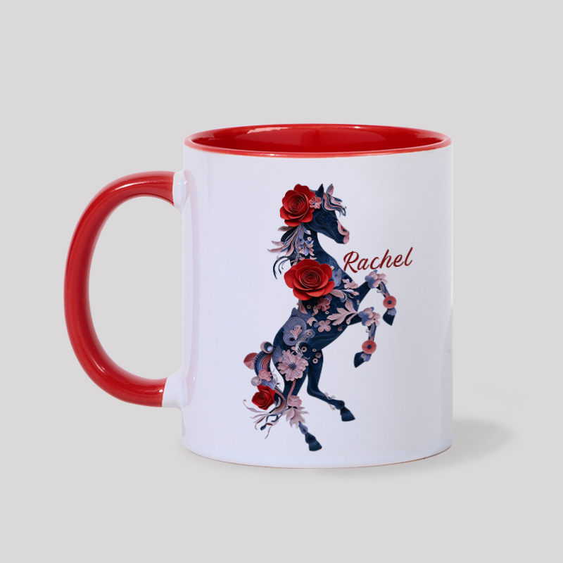 Personalized Birth Month Flower Floral Horse Mug Ceramic Cup Gift for Horse Riding Equestrian Lovers