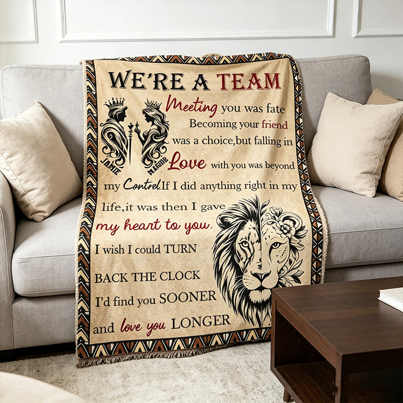 Personalized Couple Throw Blanket with Names Custom Lion Couple Blanket Valentine Gift Gift for Husband Gift For Wife