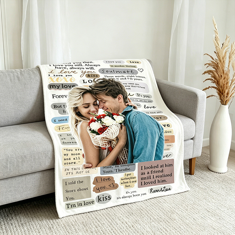 Personalized Couple Photo Journal Throw Blanket with Names Valentine Gift Gift for Husband Gift For Wife