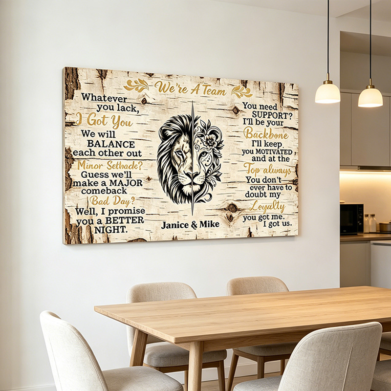 Personalized We're A Team Lion Wall Art Anniversary Gift Unique Keepsake Gift for Husband Wife Couple Lion Print Poster