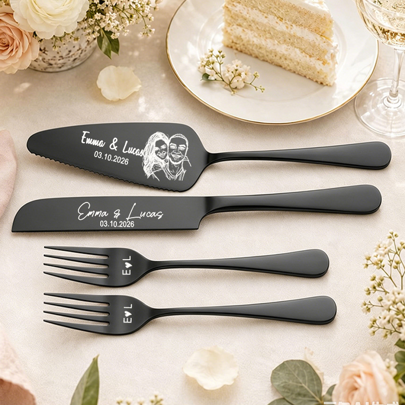 Personalized Wedding Cake Knife and Server Set Engraved Cake Cutting Utensils with Gift Box Couple Photo Face Wedding Cake Cutting Set Gift