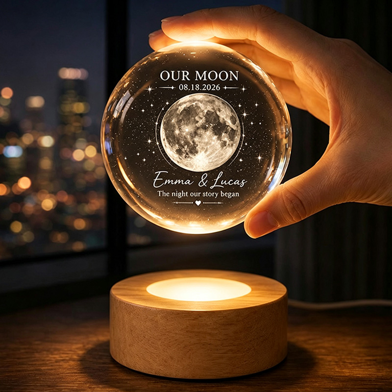 Personalized Our Moon Crystal Ball Night Light Custom Night Sky By Date Gift Wedding Anniversary Gift Gift for Wife Husband Couple Gifts