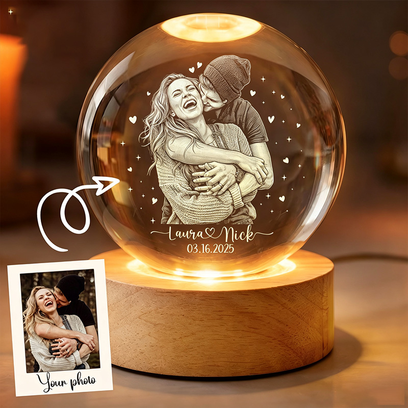 Personalized Photo Night Light Custom Picture Memorial Crystal Ball Lamp Wedding Gift Couple Anniversary Gift For Wife Girlfriend Husband