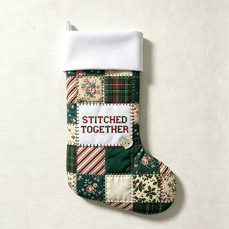 Personalized Sewing Themed Christmas Stocking, Sewn With Love Custom Name Xmas Stocking