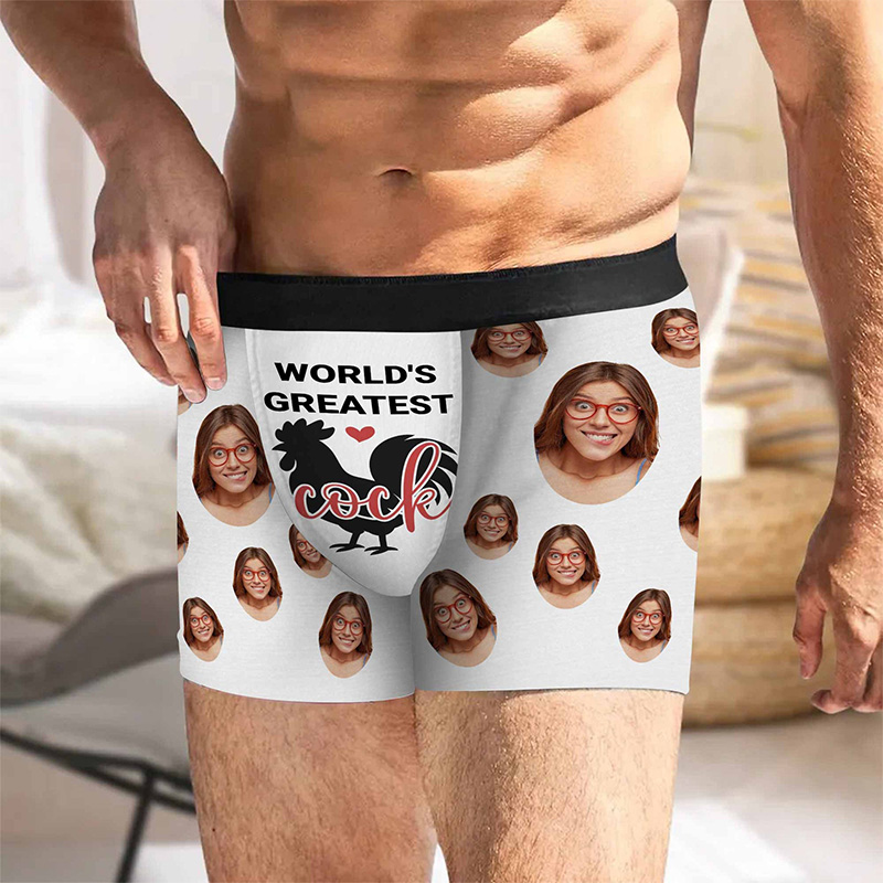 Personalized Girlfriend Wife Face Boxer Brief Men World's Greatest Cock Underwear with Woman Face Photo Valentines Day Gift for Boyfriend Husband