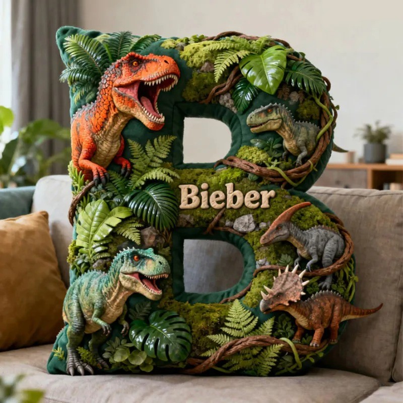 Personalized Dinosaur World Initial Graphic 3D Print  Pillow with Name Christmas Gift for Kids